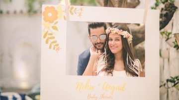 Hubby Angad Bedi Can't Takes Eyes Off Wife Neha Dhupia At Baby Shower Party
