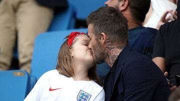 David Beckham Gives A Loving Kiss With His Daughter As They Lead Stars Backing The Lionesses