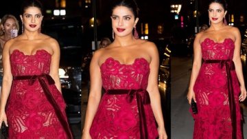 Priyanka Chopra Turns Glam Goddess In Red Tube Floral Lace Dress At Vanity Fair's Best Dressed Party