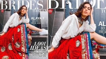 Alaya F Nails Modern Bride Avatar In Red Floral Lehenga With Sneakers And A White Shirt