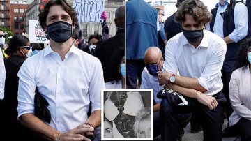 Canadian Prime Minister Justin Trudeau Kneeling At Anti-Racism Protest