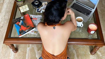 Amyra Dastur Displays Her Tattoo In A Backless Body Suit And Denims While Working From Home