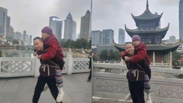 Man Roped Paralyzed Mother To His Back To Fulfill Her Travelling Dream