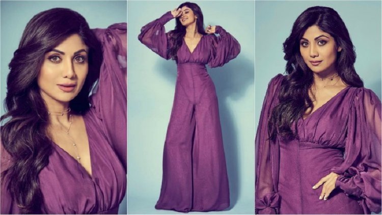 शिल्पा शेट्टी ने एक पर्पल जंपसूट में अपने पतले और टोंड फिगर को फ्लॉन्ट किया