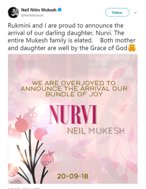 Neil Nitin Mukesh Annouced The Arrival Of Their Da