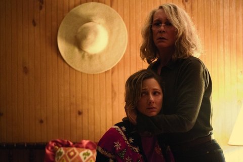 Jamie Lee Curtis and Judy Greer in a still from Halloween. Image via Twitter