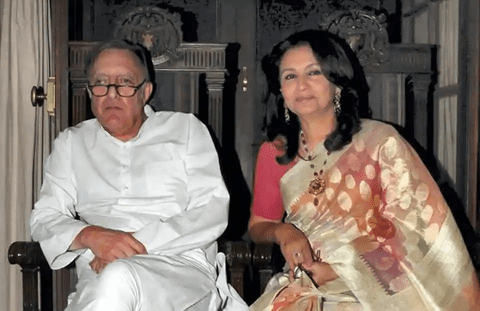 Mansoor Ali Khan Pataudi with his wife Sharmila Tagore at his Palace 'Flag Staff House' in Bhopal on Saturday