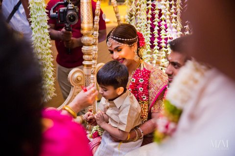 Soundarya and her son Ved Krishna at her wedding