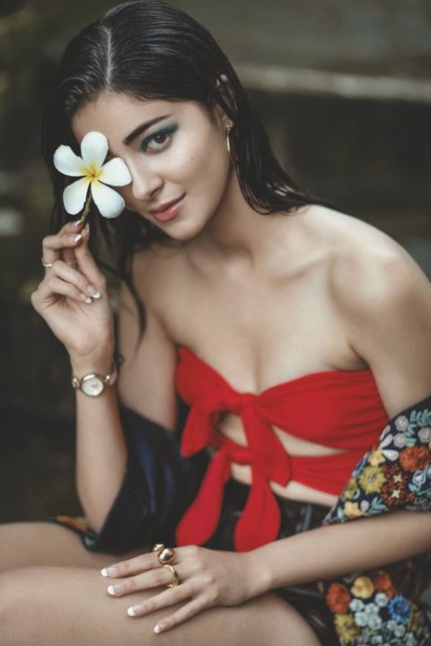 strapless open back dress Ananya Panday in Devnaagri's Orange Dori Embroidered Anarkali Set
