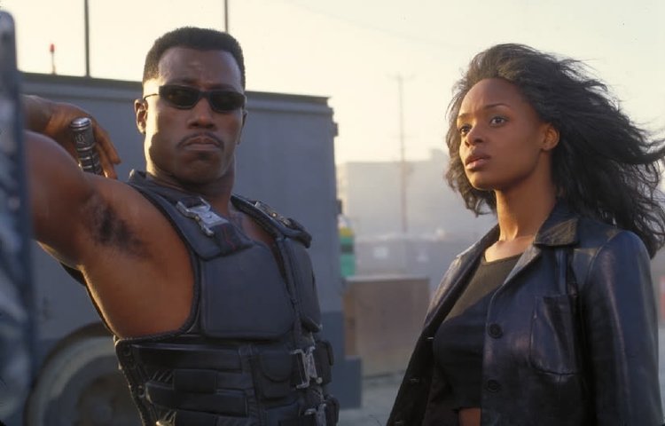 Wesley Snipes and N'Bushe Wright in a still from Blade. Image via Facebook