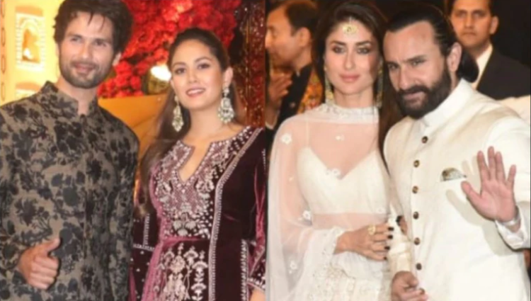 Kareena Kapoor Khan, Shahid Kapoor, Saif Ali Khan, and Mira Rajput at the wedding of Isha Ambani