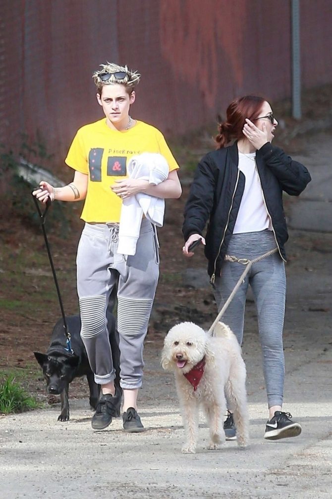 Kristen Stewart And Sara Dinkin Walking Their Dogs
