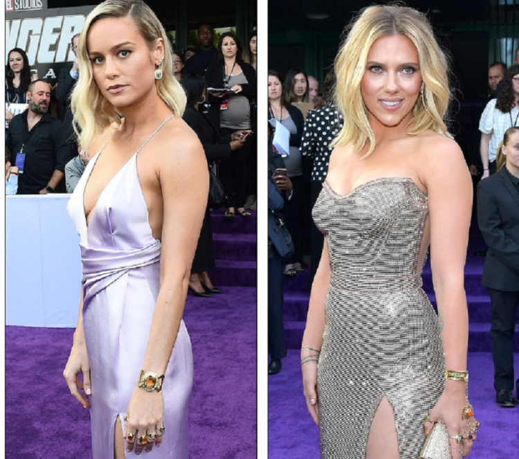 Brie Larson & Scarlett Johansson stunned fans and viewers with their sparkling outfit and accessories at the event's purple carpet of Avengers: Endgame premiere