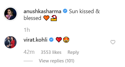 virat comments on Anushka Sharma's post