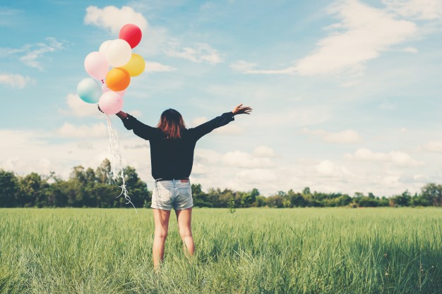 Girl Field With Balloons