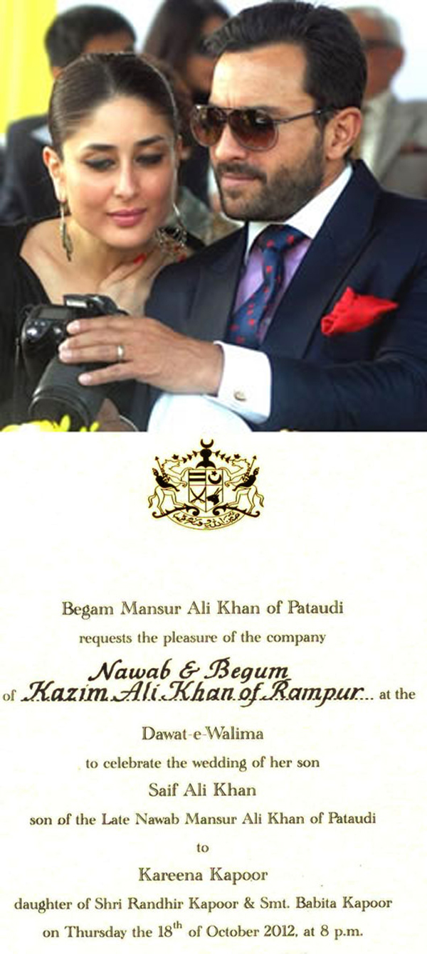 kareena kapoor and saif ali khan wedding card