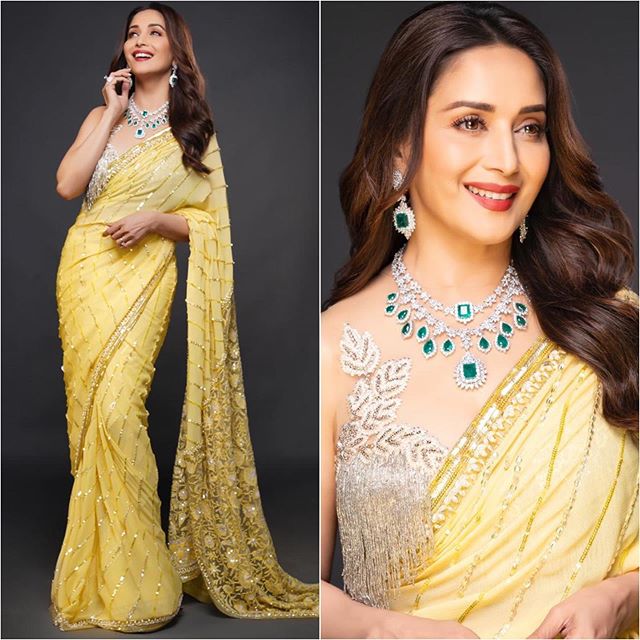 Madhuri In Yellow Saree