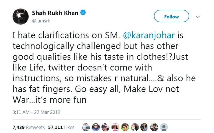 Srk Tweet To Defend Karan Johar