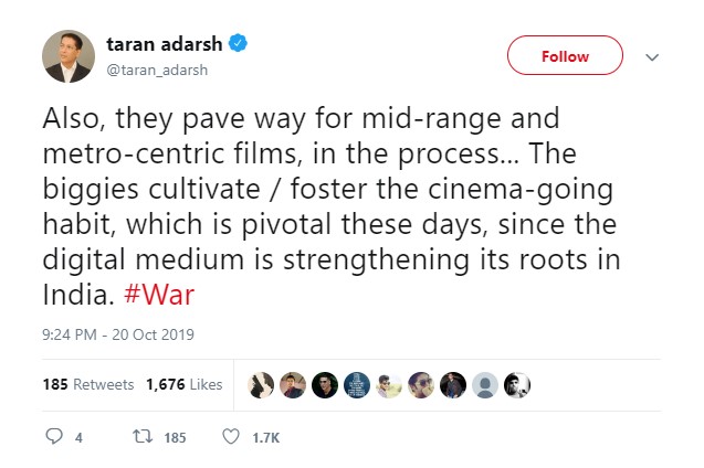 Taran Adarsh Tweet About War Box Office