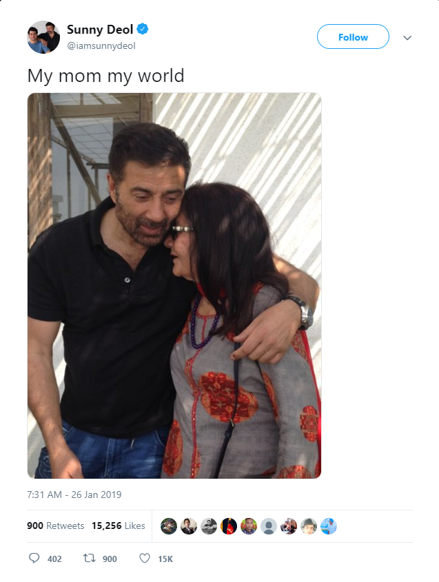 Sunny Deol Shares A Rare Picture Of His Mother Prakash Kaur - StarBiz.com