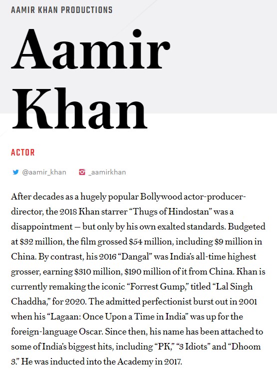 Aamir Profile In Variety 500