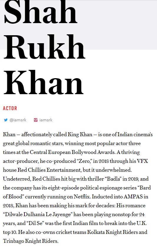 Srk Profile In Variety 500