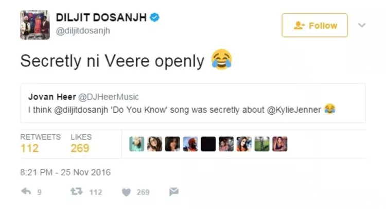 Diljit Dosanjh has never hidden his love for Kylie Jenner.