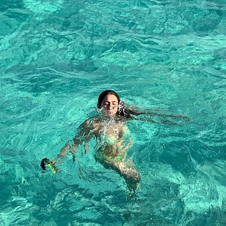 Sara Ali Khan Green Bikini