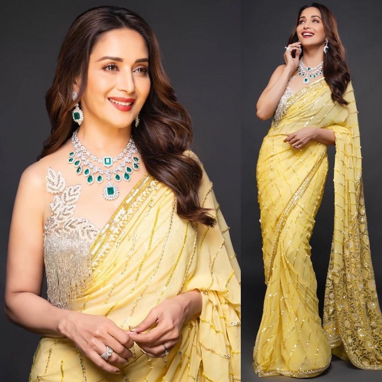 Hot Madhuri Dixit In Yellow Saree