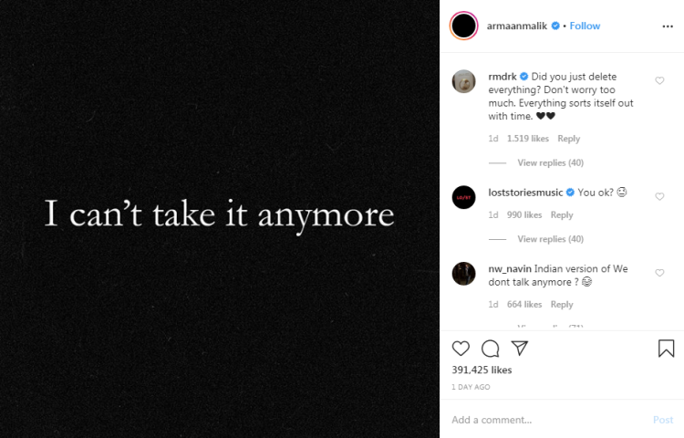 Armaan Malik Insta Post1