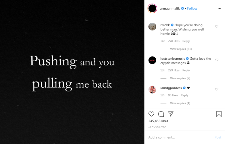 Armaan Malik Insta Post2