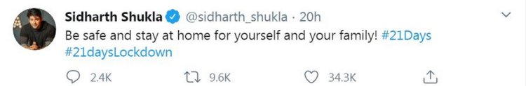 Sidharth Shukla Tweet