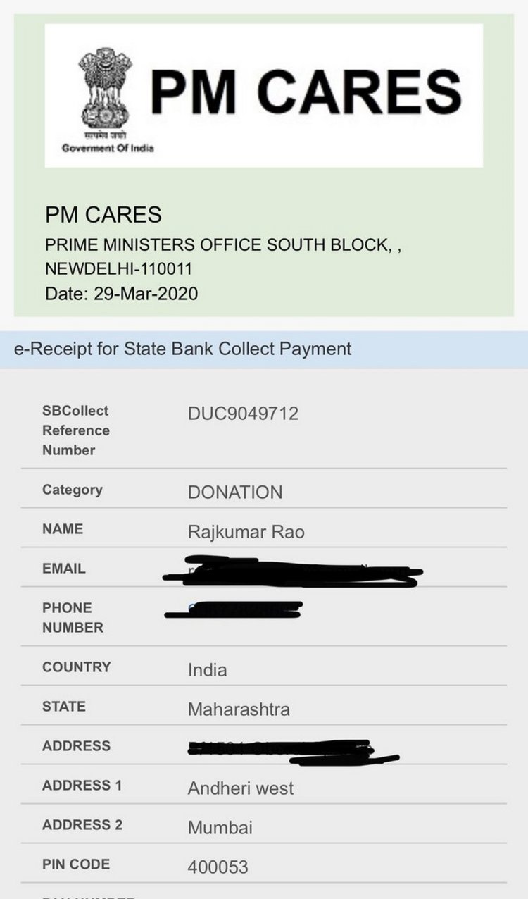 Rajkummar Rao Donation