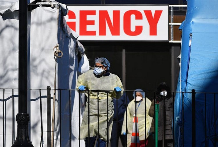 Medical Workers Outside At Elmhurst Hospital Cente