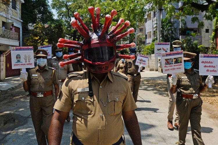 Police Wearing Coronavirus Helmet