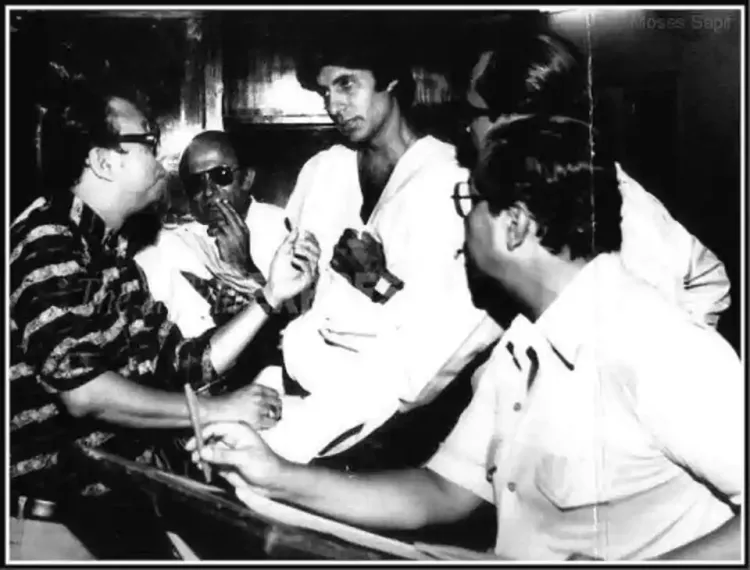 Amitabh Bachchan with Pancham during the making of Mahaan.