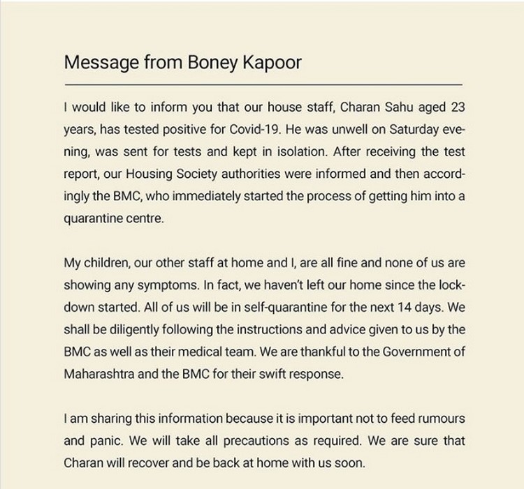 Janhvi Kapoor House Help Test Positive