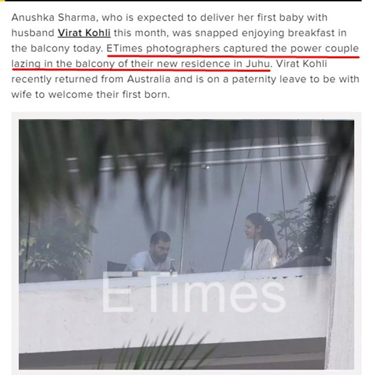 Screenshot Of Etimes Post On Anushka Sharma