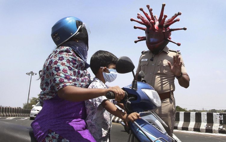 Indian Police In Coronavirus Helmet