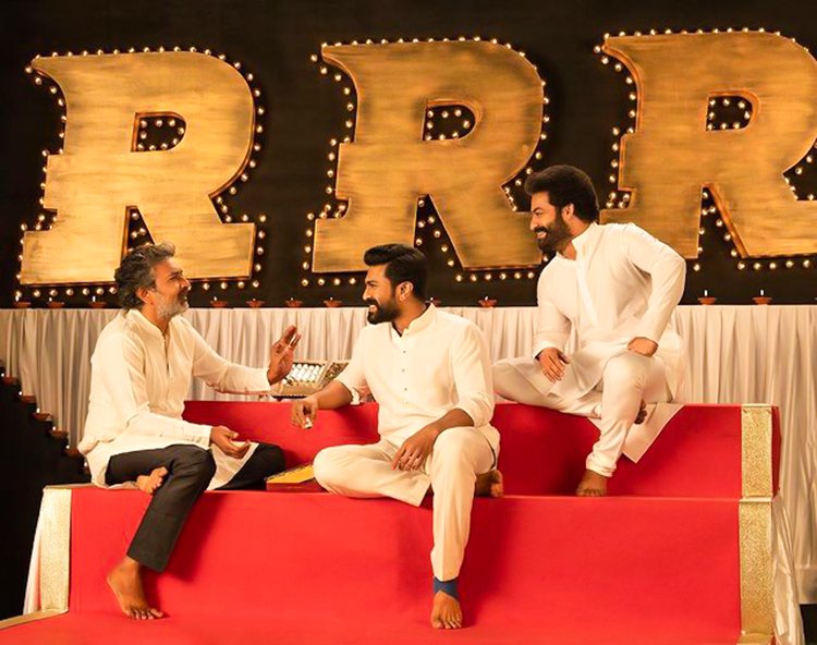 Rajamouli, Ram Charan & Jr NTR on the sets of RRR