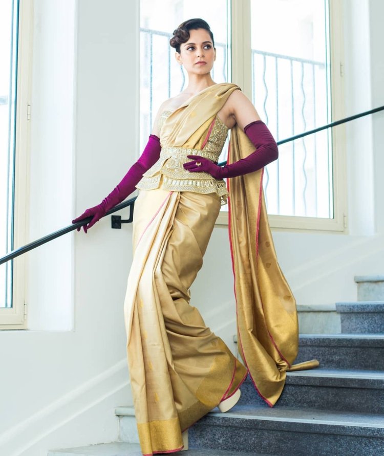 Kangana Ranaut In Gold Saree Cannes