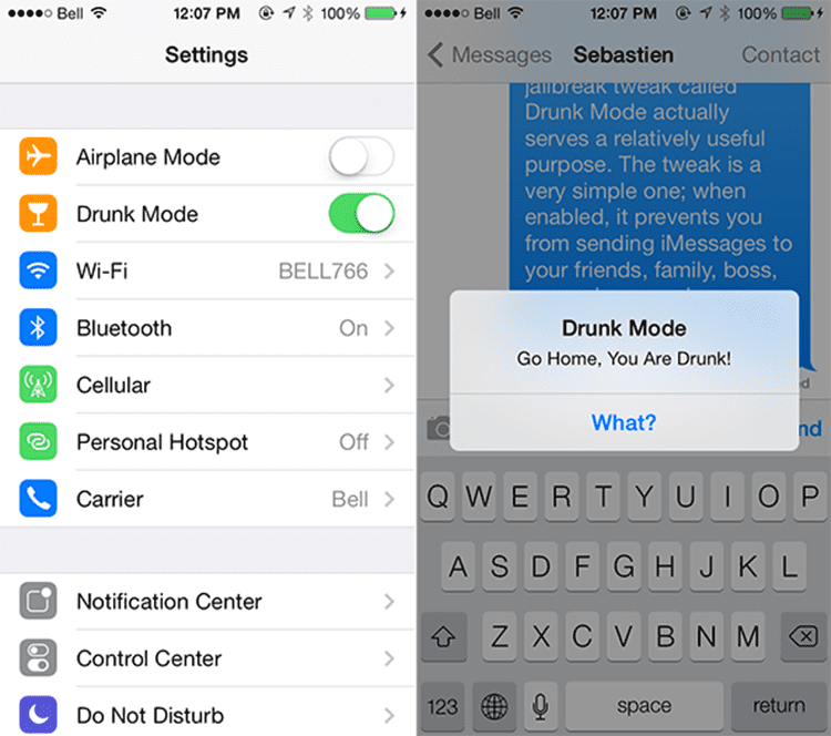 Режимы ios. Drunk Mode. Твик из сидия для бесплатной отправки смс. Пьяный режим в телефоне. Drunk Mode описание.