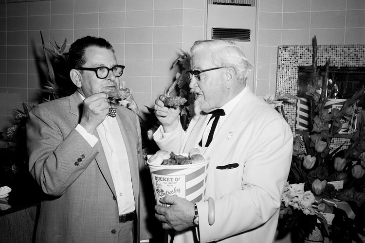 Harland Sanders And Earl Abel Eating Kfc