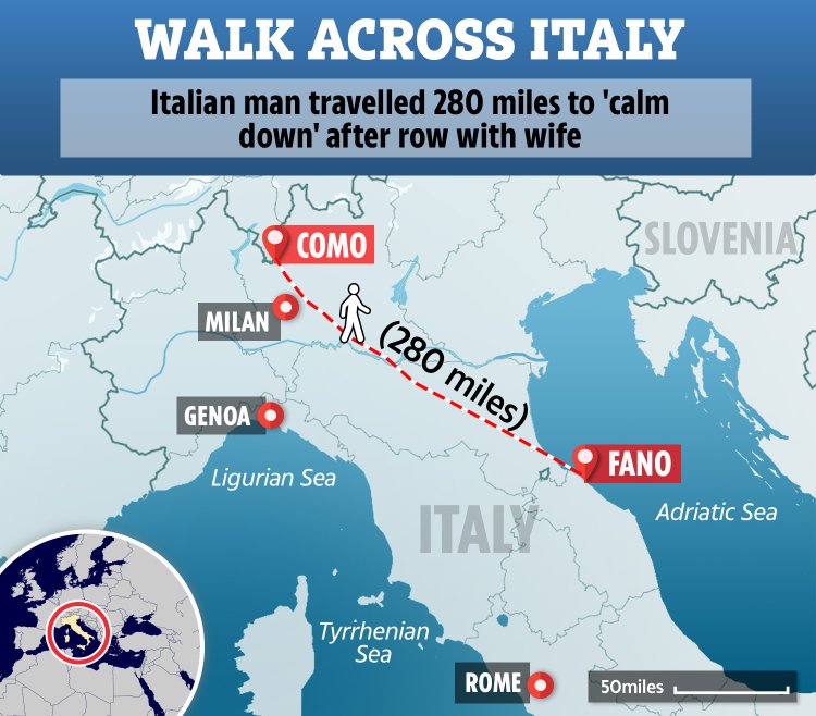 Italian Man Walks 280 Miles