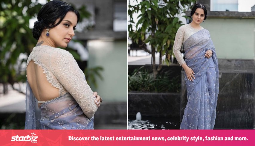 Kangana Ranaut Struts In Elegance With Her Sheer Lilac Backless Saree